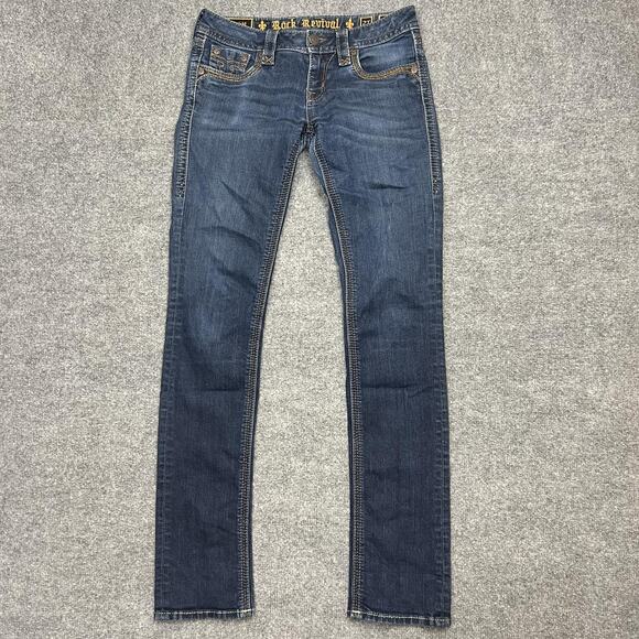 Rock Revival Jeans Womens 27 Blue Sherry Straight Stretch Slim Fit Distressed - Picture 1 of 11